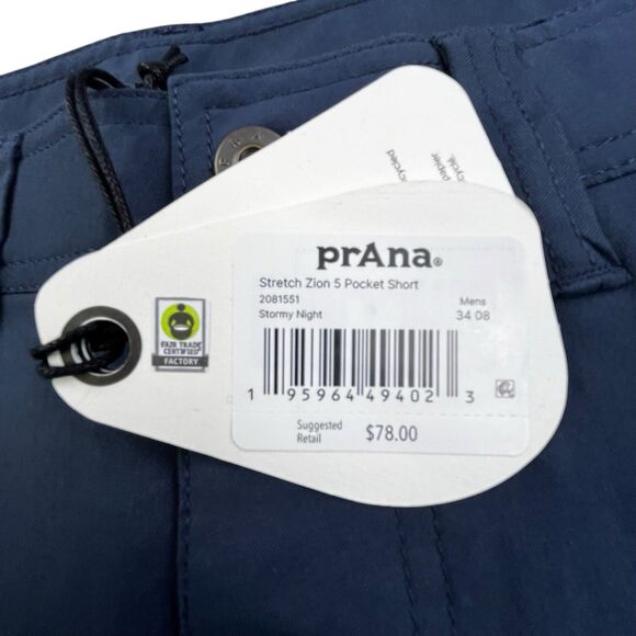 Prana ZION 5 Pocket Shorts Men’s 34 Stormy Night Blue 8” Inseam Stretch Hiking - Picture 4 of 15